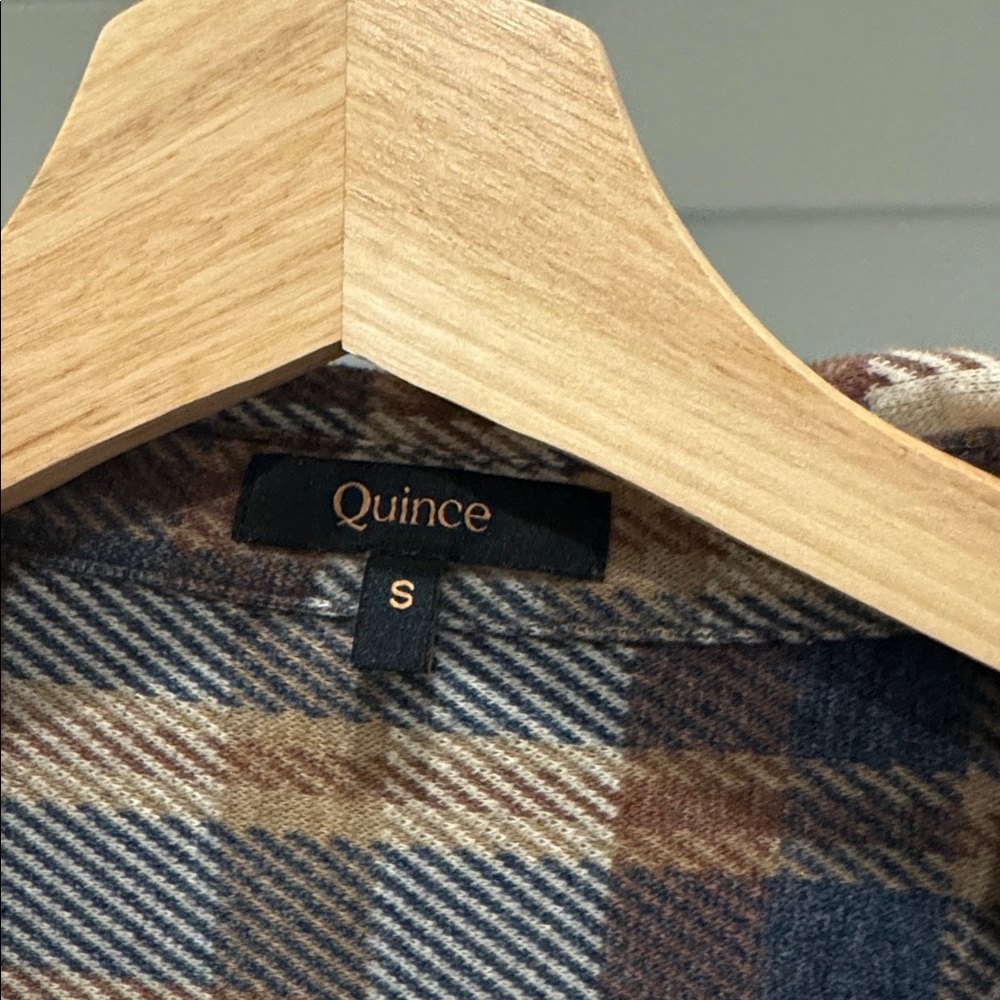 Quince Stretch Sweater Fleece Shirt in Mocha Check, Size Small - Picture 5 of 8